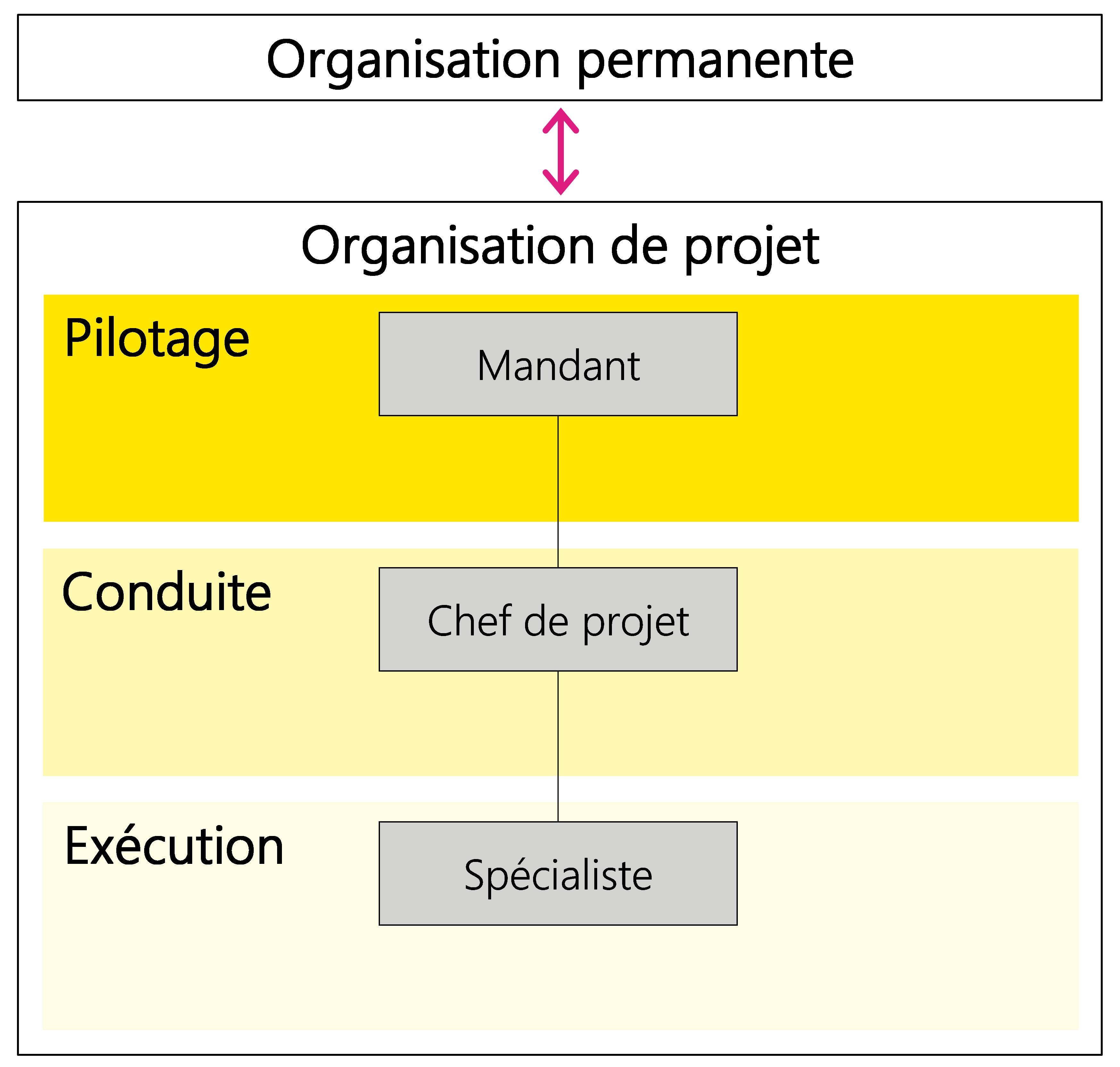 Figure 4: Relation entre l'organisation permanente et l'organisation de projet