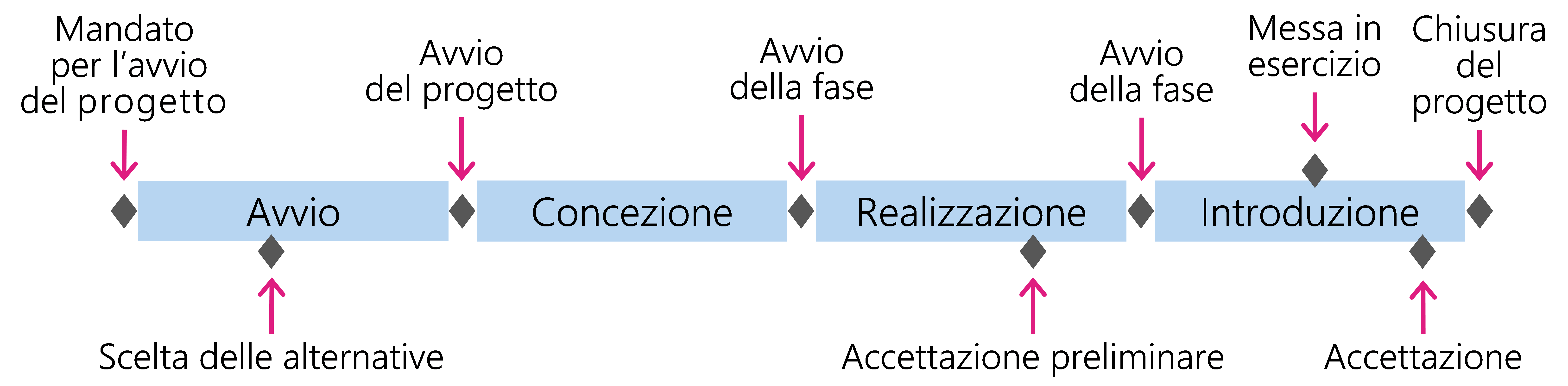 Figura 2: Svolgimento di un progetto in fasi e con l’aiuto di milestone